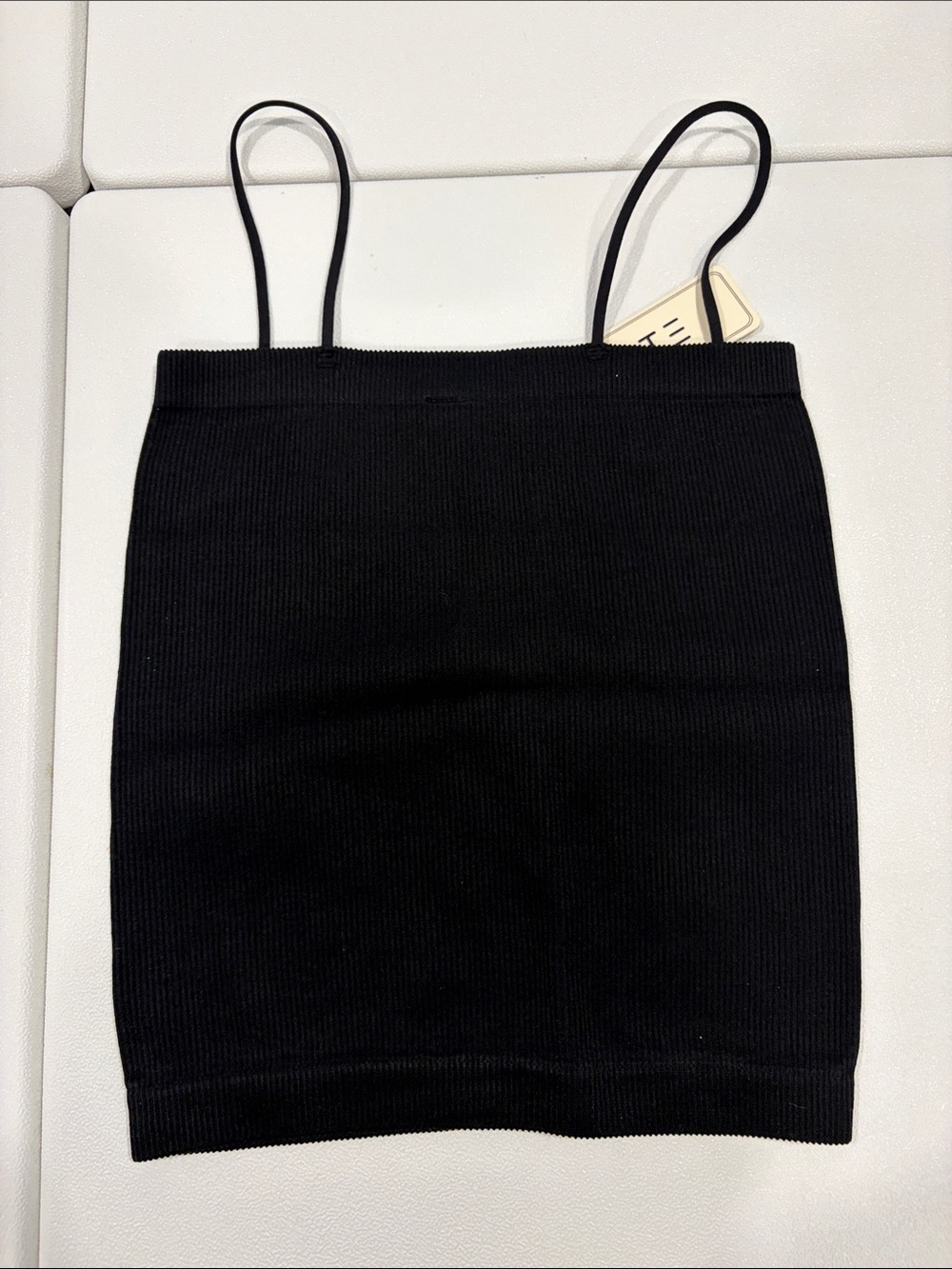 Yelete Black Ribbed Camisole Tank with Spaghetti Straps